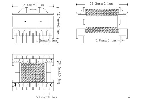 ETD29 W pin7+7外觀尺寸圖